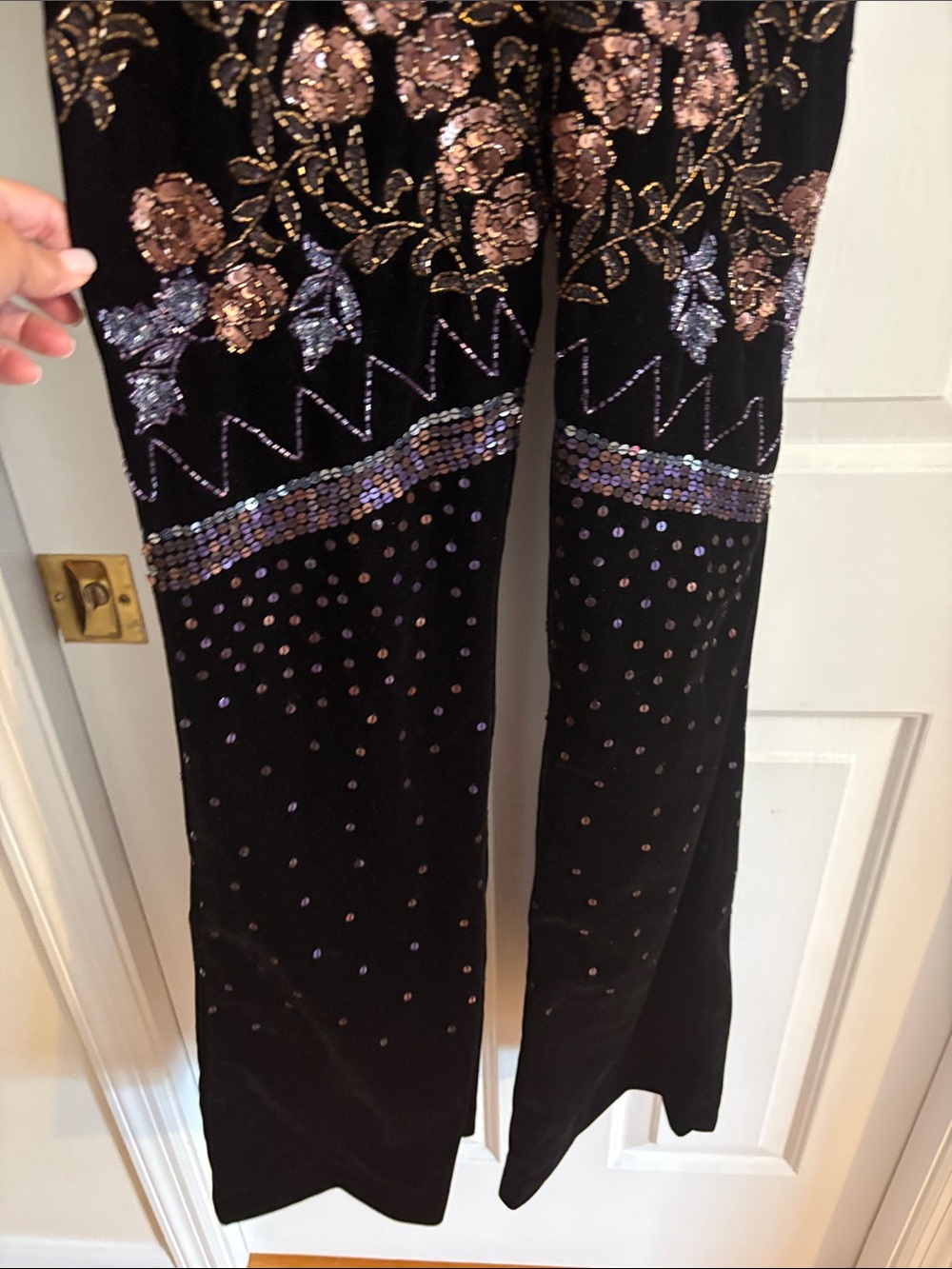 NASTY GAL BLACK, ROSE GOLD & BLUE SEQUIN JUMPSUIT. SIZE 4. BACK LACEUP & ZIPPER. - Picture 11 of 14